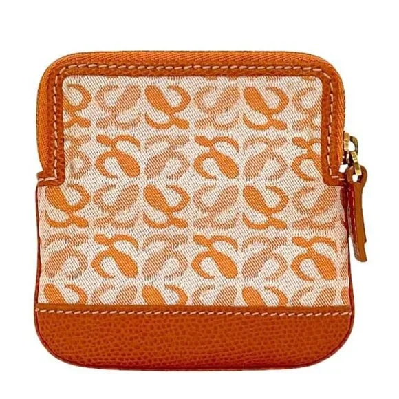 Loewe Coin Case Orange Anagram Coin Purse Canvas Leather